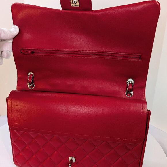 Chanel Rare 2013 17b Red Quilted Classic Jumbo Lambskin Double Flap Bag - Picture 12 of 16